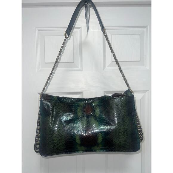 Vintage Deena & Ozzy  Snakeskin Print Leather 100% PU  Small Clutch Wallet green - Picture 5 of 13